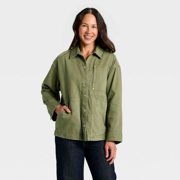 Universal Thread Jackets & Blazers - Open Box - Universal Thread - Women's Relaxed Barn Denim Coat - Unive Green